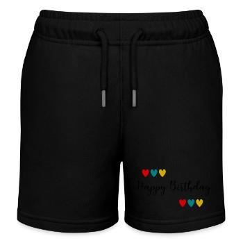 Birthday. HAPPY BIRTHDAY. Happy birthday. - Kids Organic Sweat Shorts by Stanley/Stella - black - Front