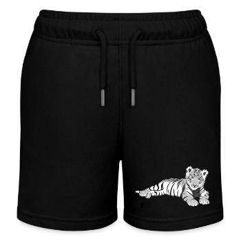Weißer Tiger liegend - Kinder Organic Joggingshorts Mini Bolter von Stanley/Stella - Schwarz - Vorne