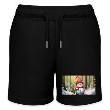 cute little gnomes everyday life building snowman - Kids Organic Sweat Shorts by Stanley/Stella - black - Front