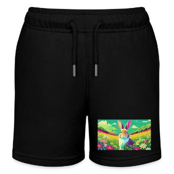 Süßes Häschen auf bunter Blumenwiese - Kinder Organic Joggingshorts Mini Bolter von Stanley/Stella - Schwarz - Vorne