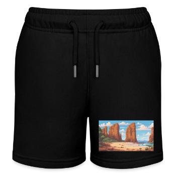 Great Ocean Road, Australia - Pixel Art - Kids Organic Sweat Shorts by Stanley/Stella - black - Front