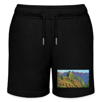 Machu Picchu, Peru - Pixel Art - Kids Organic Sweat Shorts by Stanley/Stella - black - Front