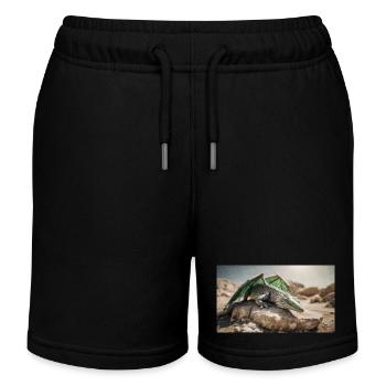 Ein realistischer majestätischer grüner Drache liegt - Kinder Organic Joggingshorts Mini Bolter von Stanley/Stella - Schwarz - Vorne