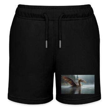 Ein realistischer böser dunkler Drache in einem nebligen Fluss - Kinder Organic Joggingshorts Mini Bolter von Stanley/Stella - Schwarz - Vorne