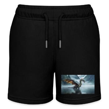 Un méchant dragon noir réaliste dans une rivière brumeuse - Short de jogging enfant bio Stanley/Stella - noir - Devant