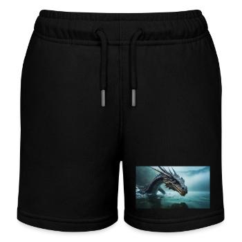 Un méchant dragon noir réaliste dans une rivière brumeuse - Short de jogging enfant bio Stanley/Stella - noir - Devant