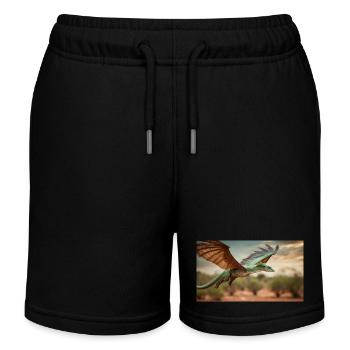 Ein realistischer grün-orangefarbener Drache im Outback - Kinder Organic Joggingshorts Mini Bolter von Stanley/Stella - Schwarz - Vorne