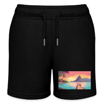 Bora Bora, Französisch-Polynesien - Pixel Art - Kinder Organic Joggingshorts Mini Bolter von Stanley/Stella - Schwarz - Vorne