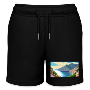 Amalfi Coast, Italy - Pixel Art - Kids Organic Sweat Shorts by Stanley/Stella - black - Front