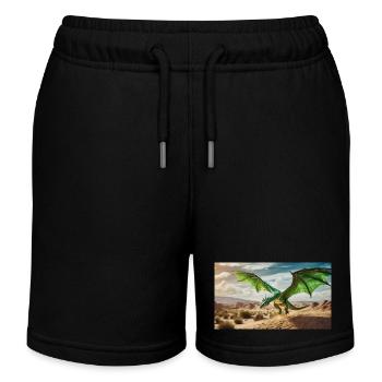 Ein realistischer, majestätischer grüner Drache fliegt - Kinder Organic Joggingshorts Mini Bolter von Stanley/Stella - Schwarz - Vorne