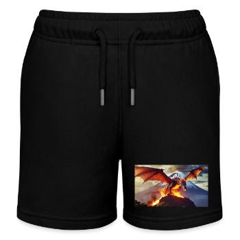 A realistic majestical dark dragon is climbing a v - Kids Organic Sweat Shorts by Stanley/Stella - black - Front