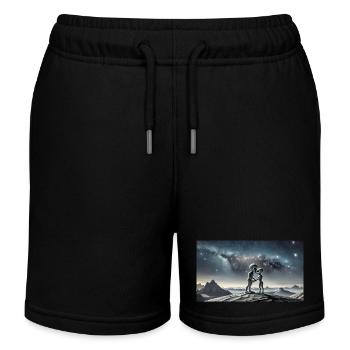 Alien gris sur la surface de la lune – Couple qui s’embrasse - Short de jogging enfant bio Stanley/Stella - noir - Devant