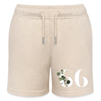 Numéro 66 floral vert - 66e anniversaire floral - Short de jogging enfant bio Stanley/Stella - écru doux - Devant