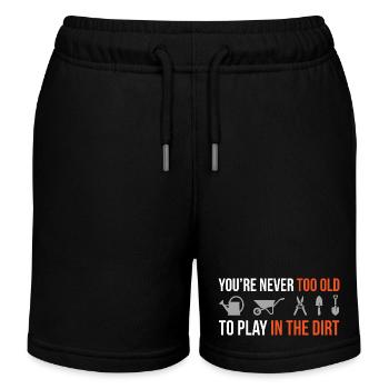 Never Too Old to Play in the Dirt – Gärtner Design - Kinder Organic Joggingshorts Mini Bolter von Stanley/Stella - Schwarz - Vorne