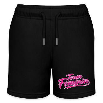 Team Feminin – Pink Girl Power Statement Design - Kinder Organic Joggingshorts Mini Bolter von Stanley/Stella - Schwarz - Vorne