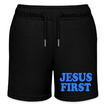 Jesus first - Kids Organic Sweat Shorts by Stanley/Stella - black - Front