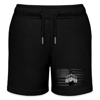 American Flag Bowling Apparel Bowling - Kids Organic Sweat Shorts by Stanley/Stella - black - Front
