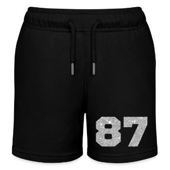 Nummer 87 Silberglitter - 87. Jubiläum - Kinder Organic Joggingshorts Mini Bolter von Stanley/Stella - Schwarz - Vorne
