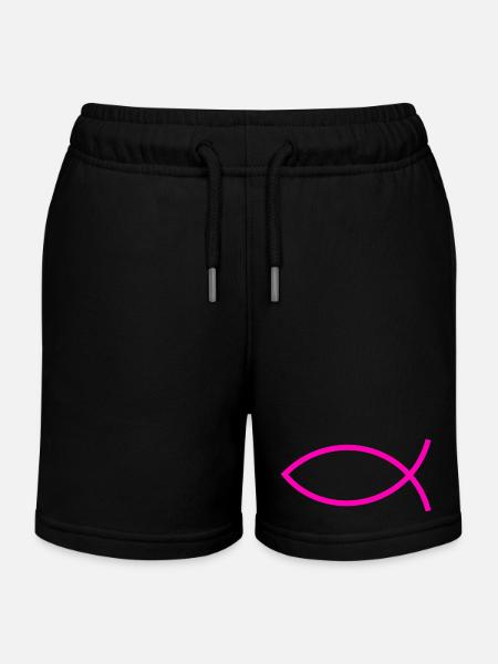  Jesusfisch pink Ichthys Jesus Fisch  - Kinder Organic Joggingshorts Mini Bolter von Stanley/Stella - Schwarz