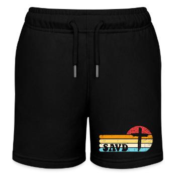 Redeemed Cross Retro Bible Christian Faith Jesus - Kids Organic Sweat Shorts by Stanley/Stella - black - Front