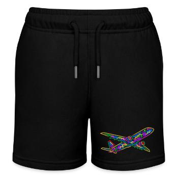 Buntes Flugzeug Flieger Kinder Herren Jungen Pilot - Kinder Organic Joggingshorts Mini Bolter von Stanley/Stella - Schwarz - Vorne