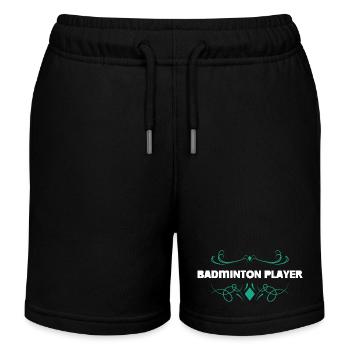Badminton Player Ornament Design - Kids Organic Sweat Shorts by Stanley/Stella - black - Front