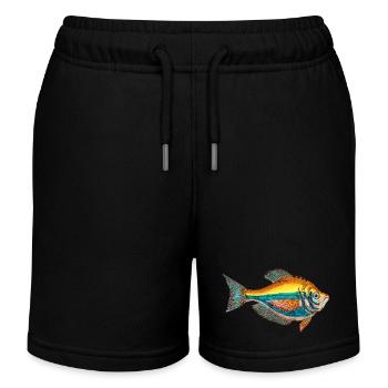 Fischerglück - Anglerglück - Bunter Fisch - Kinder Organic Joggingshorts Mini Bolter von Stanley/Stella - Schwarz - Vorne