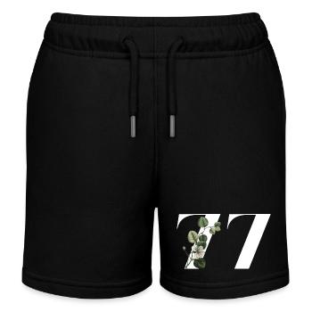 Nummer 77 Blumengrün - 77. Blumengeburtstag - Kinder Organic Joggingshorts Mini Bolter von Stanley/Stella - Schwarz - Vorne