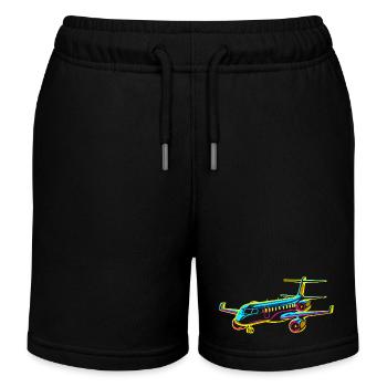 Airplane Comic Style - Kids Organic Sweat Shorts by Stanley/Stella - black - Front