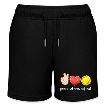 Peace Love Softball Leopard Print Girls Softball - Kids Organic Sweat Shorts by Stanley/Stella - black - Front
