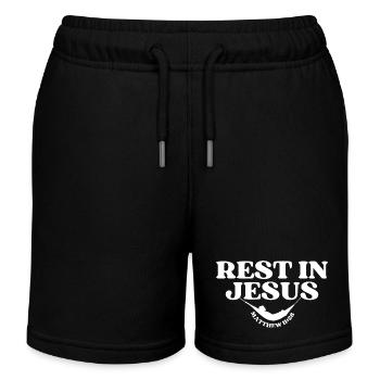 Rest in Jesus – Matthew 11:28 - Kids Organic Sweat Shorts by Stanley/Stella - black - Front