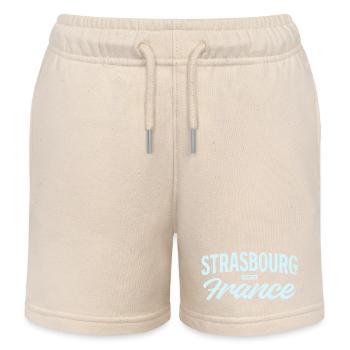 Strasbourg France Vintage Script - Kids Organic Sweat Shorts by Stanley/Stella - soft Ecru - Front