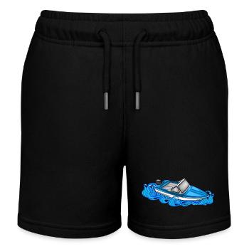 Boot DDR Wellen Retro Illustration Ibis Bootfahren - Kinder Organic Joggingshorts Mini Bolter von Stanley/Stella - Schwarz - Vorne