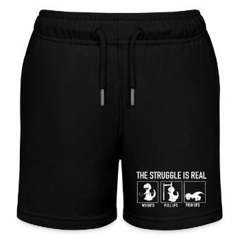 The Struggle Is Real Dino Gym Shirt - Kids Organic Sweat Shorts by Stanley/Stella - black - Front