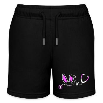 Stethoscope Bunny Whimsy - Kids Organic Sweat Shorts by Stanley/Stella - black - Front