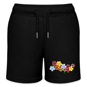 Blumen Hibiskus Blüten tropisch Hawaii Shirt bunt - Kinder Organic Joggingshorts Mini Bolter von Stanley/Stella - Schwarz - Vorne