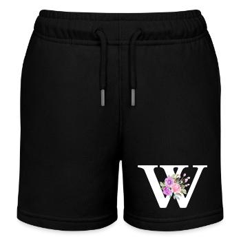 Lettre w floral violet - Short de jogging enfant bio Stanley/Stella - noir - Devant