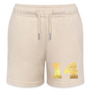 Numéro 14 paillettes doré - 14e anniversaire - Short de jogging enfant bio Stanley/Stella - écru doux - Devant