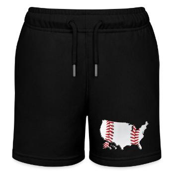 USA | echter Baseball | Landkarte - Kinder Organic Joggingshorts Mini Bolter von Stanley/Stella - Schwarz - Vorne