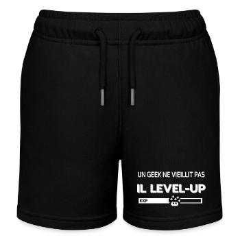 Un geek ne vieillit pas il levelup - Short de jogging enfant bio Stanley/Stella - noir - Devant