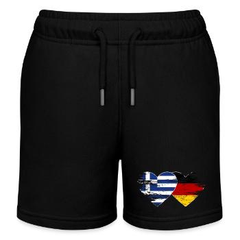 Grèce Allemagne Drapeau utilisé coeur - Short de jogging enfant bio Stanley/Stella - noir - Devant