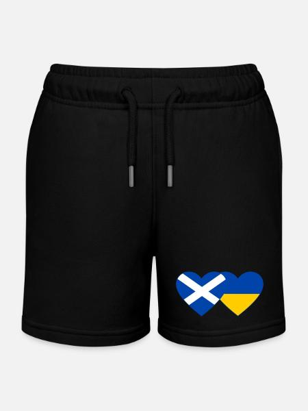 Scotland Ukraine Flag Heart - Kids Organic Sweat Shorts by Stanley/Stella - black