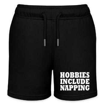 Hobbies include napping - Kids Organic Sweat Shorts by Stanley/Stella - black - Front