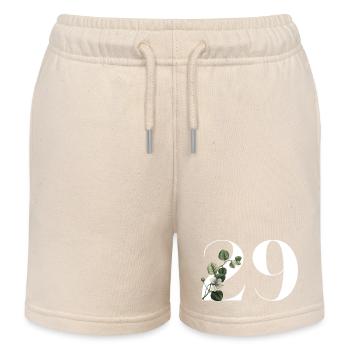 Numéro 29 floral vert - 29e anniversaire floral - Short de jogging enfant bio Stanley/Stella - écru doux - Devant
