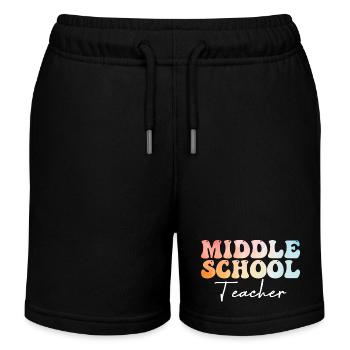 Middle School Teacher Groovy Back to School - Kids Organic Sweat Shorts by Stanley/Stella - black - Front