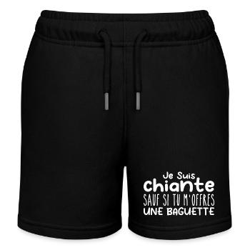 Woman who adores: Baguette. Funny Designs Humor - Kids Organic Sweat Shorts by Stanley/Stella - black - Front