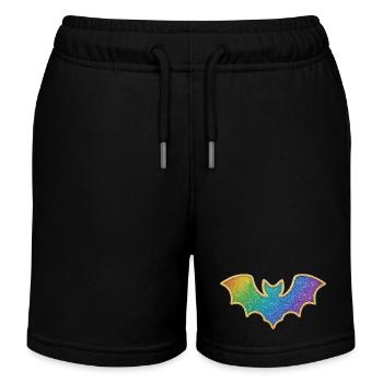 Rainbow Bat Glitter - Kids Organic Sweat Shorts by Stanley/Stella - black - Front