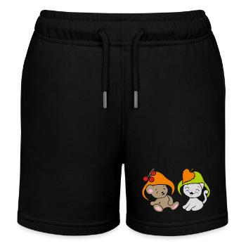Lustiger Babybär und niedliches Kätzchen mit Pilzhut - Kinder Organic Joggingshorts Mini Bolter von Stanley/Stella - Schwarz - Vorne