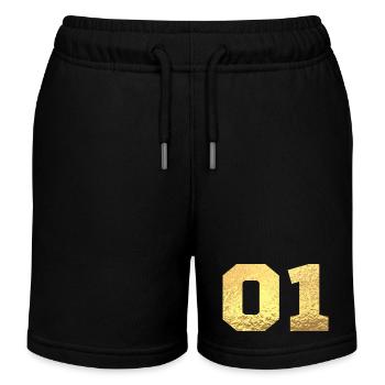 Number 1 Gold Glitter -1st Anniversary - Kids Organic Sweat Shorts by Stanley/Stella - black - Front