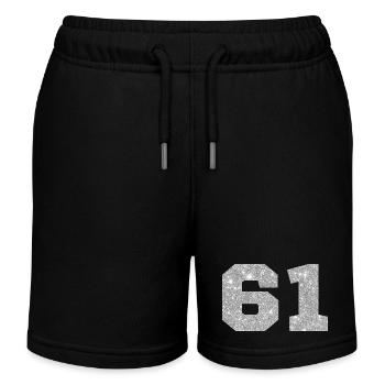 Nummer 61 Silber Glitter - 61. Geburtstag - Kinder Organic Joggingshorts Mini Bolter von Stanley/Stella - Schwarz - Vorne